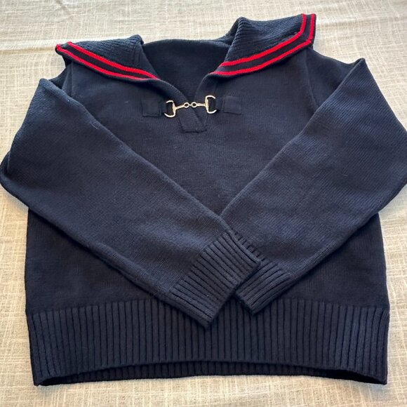 NWT Mau Mau Navy Sailor Collar Cashmere Blend Horsebit Knit Sweater M - Picture 5 of 8